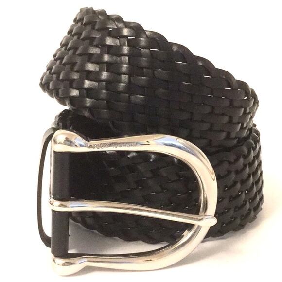 Michael Kors Black leather belt silver buckle EUC